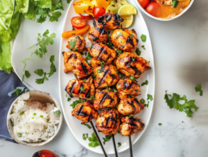 This image shows perfectly grilled El Pollo Loco-style chicken, golden and charred, served with fresh lime wedges, cilantro, and a side of rice