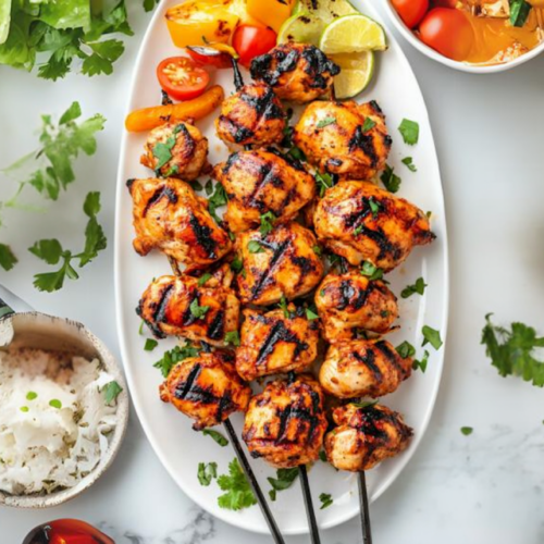 This image shows perfectly grilled El Pollo Loco-style chicken, golden and charred, served with fresh lime wedges, cilantro, and a side of rice