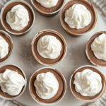 A top-down view of the frozen dessert shots served chilled on a plate. The shot cups are cold and firm, with the creamy pudding mixture set inside. The scene is simple, highlighting the fun presentation of the dessert shots, ready to be served as a chilled, indulgent treat.