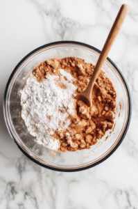 cinnamon, ginger, flour, and baking powder in a bowl