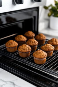 this image shows of freshly baked vegan morning glory muffin straight out of oven