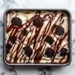 this image shows simple oreo cake in a baking dish ready to be served