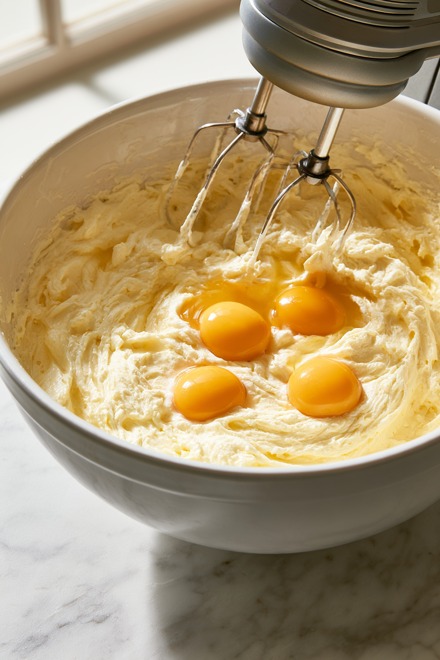 Add eggs one at a time, mixing just until combined after each addition