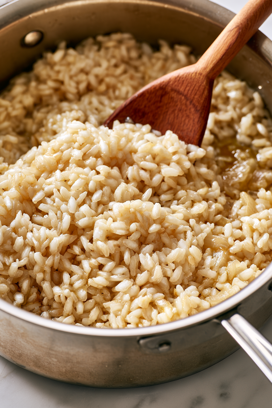 Add the rice, stirring to coat it evenly in the butter and oil mixture