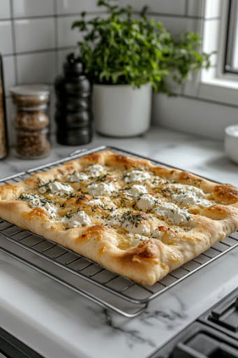 This image shows the dough baking in the oven for 17-20 minutes until golden brown, with the bread cooling afterward.