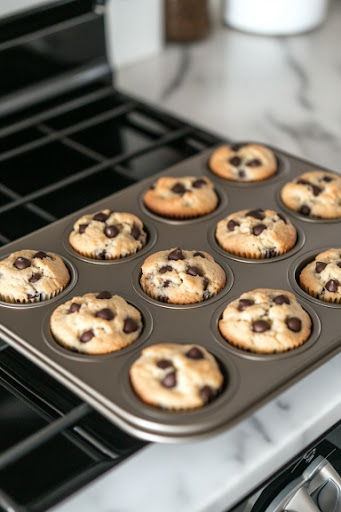 This image shows the maple muffins baking in the oven for 20-25 minutes until golden brown.