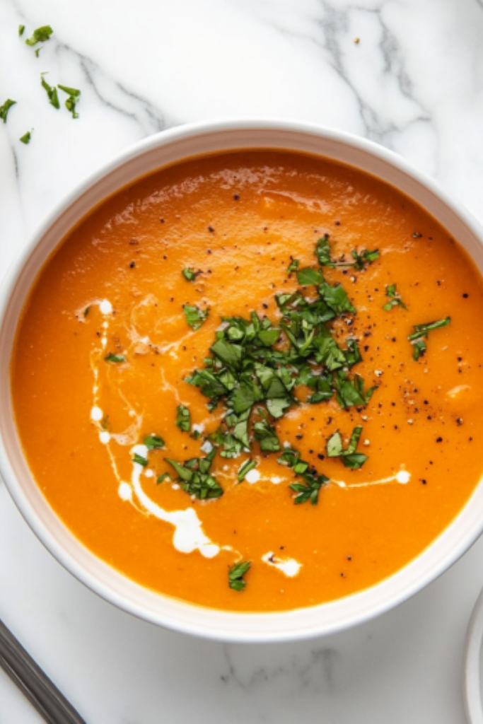 The image shows Butternut-Squash-Soup ready to serve