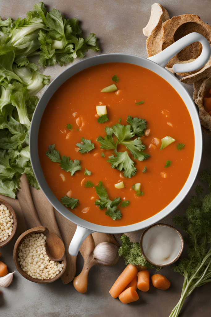 The image shows blended vegetable soup ready to serve