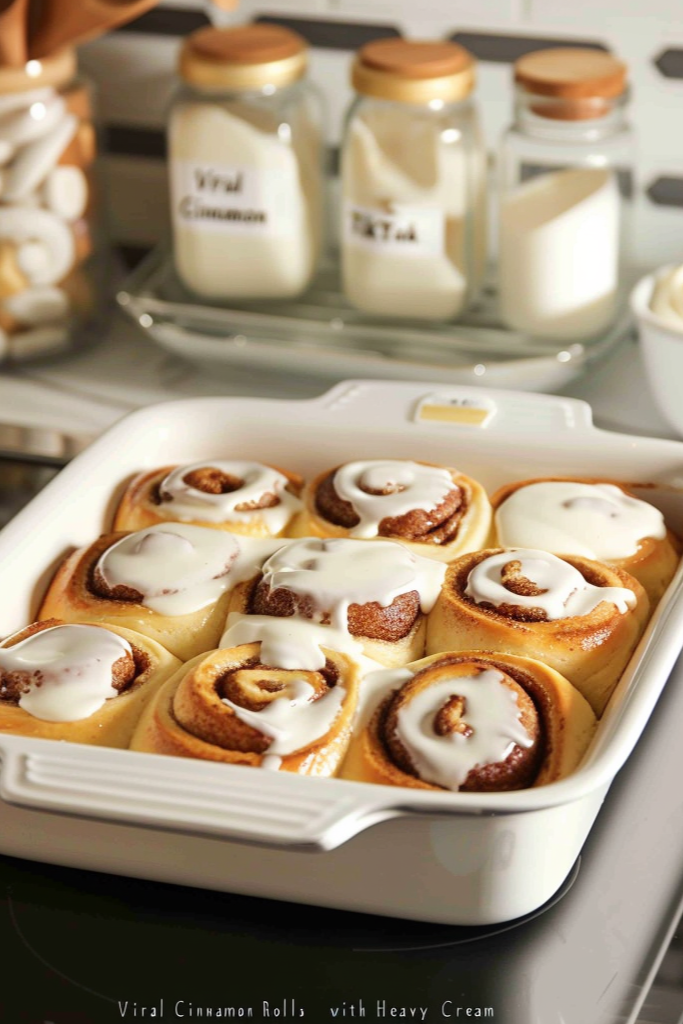 The image shows cinnamon rolls ready to serve