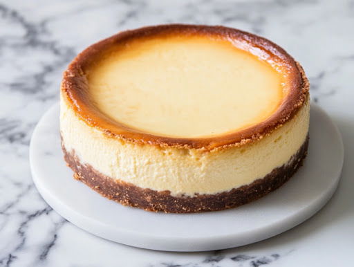 This image shows cheesecake removed from the springform pan for serving