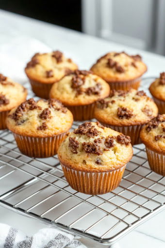 This image shows the freshly baked maple muffins cooling on a wire.