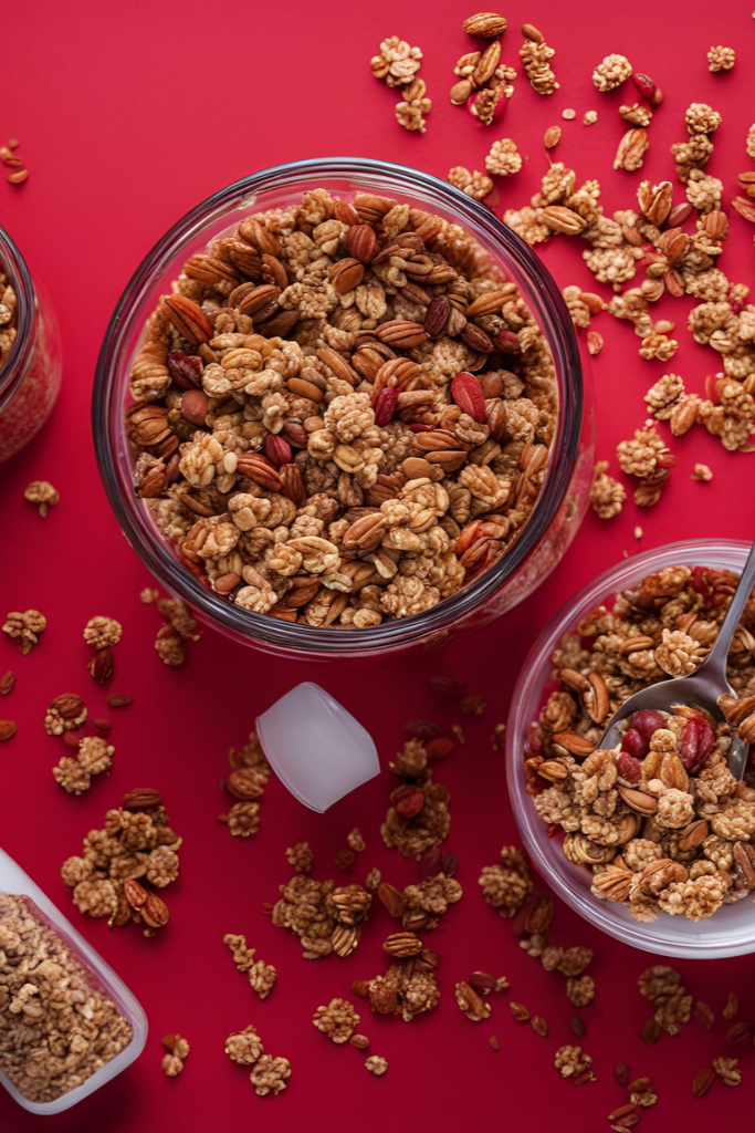 The image shows crunchy granola ready to serve