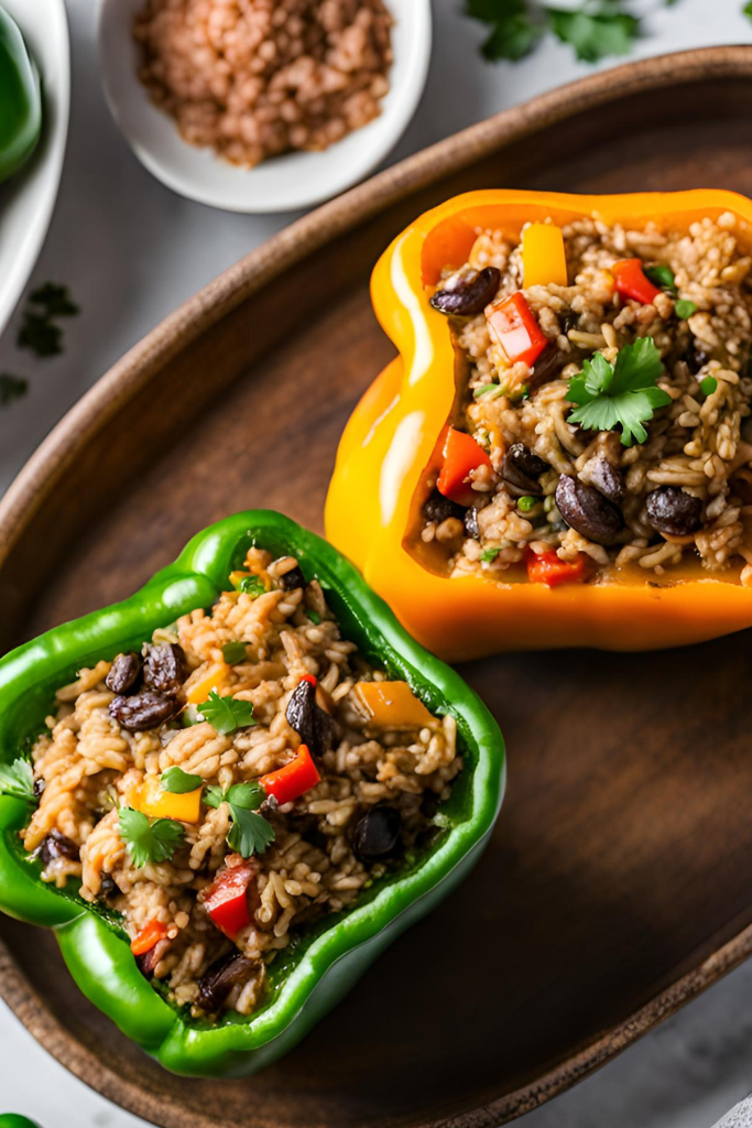 The image shows Dirty-Rice-Stuffed-Peppers ready to serve