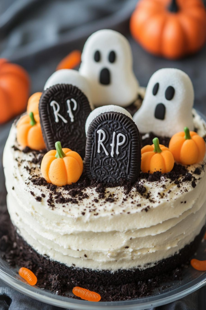 The image shows Halloween-Dirt-Cake ready to serve