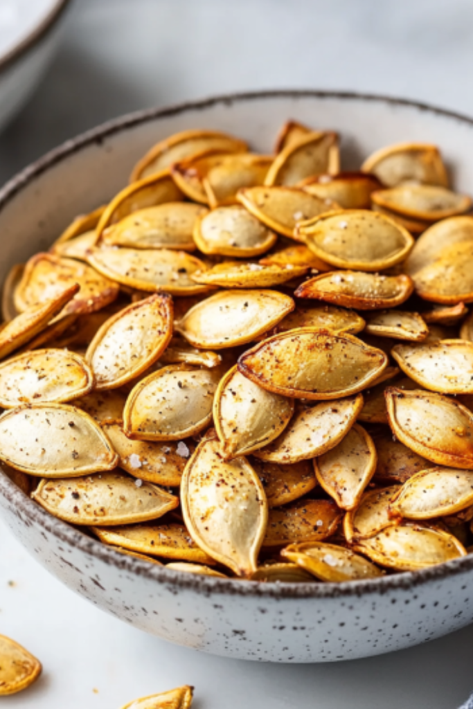 The image shows Honey-Roasted-Pumpkin-Seeds ready to serve