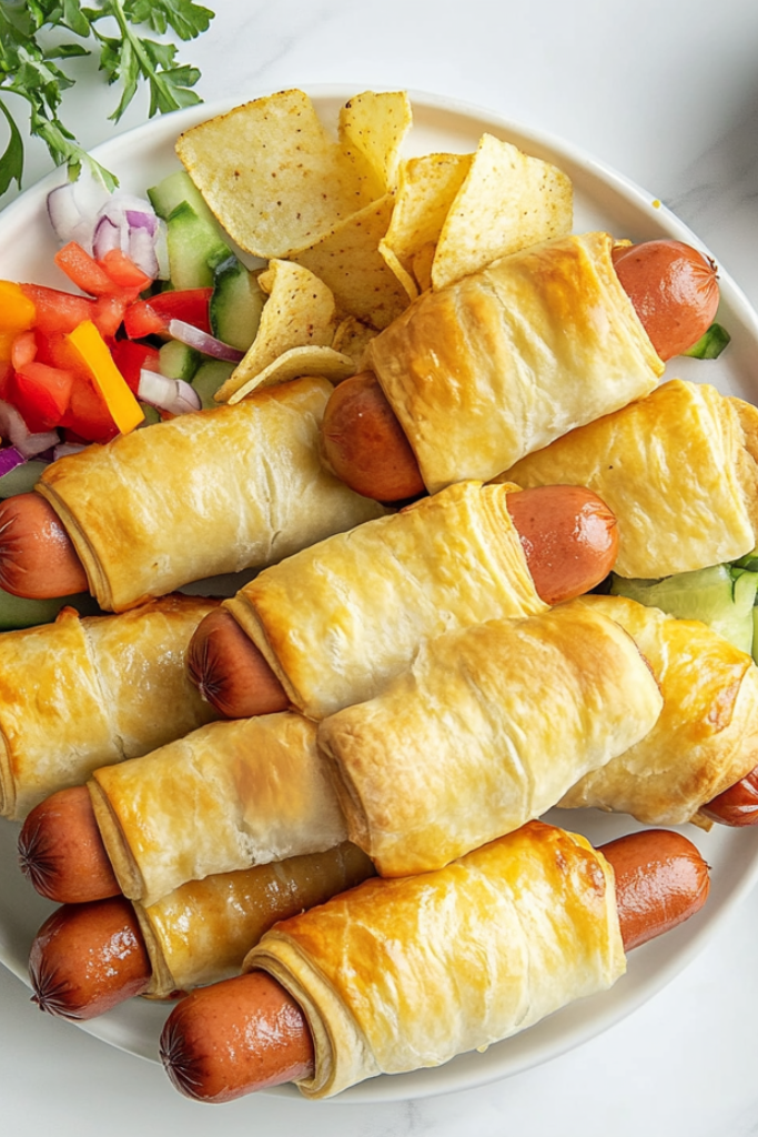 The image shows Hot-Dogs-Wrapped-in-Crescent-Rolls ready to serve