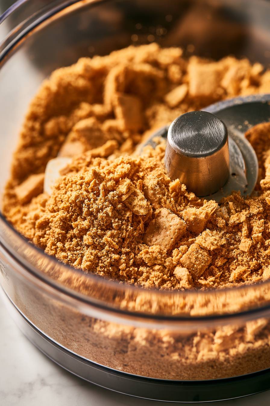 In a food processor, pulse the graham crackers until they become fine crumbs