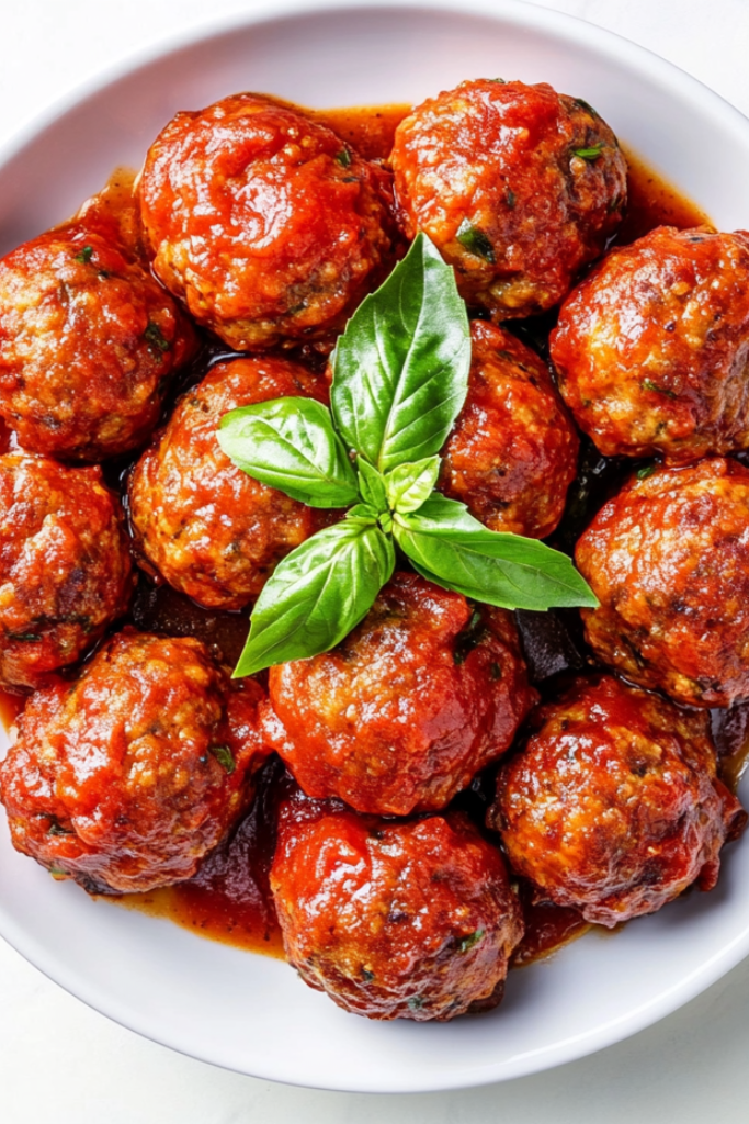 The image shows Italian-Meatballs-in-Crockpot. ready to serve