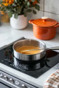 Vanilla extract, sour cream, and a pinch of salt are added to the cream cheese mixture in the glass bowl on the white marble cooktop. A spatula is nearby for scraping the sides of the bowl as the ingredients combine.