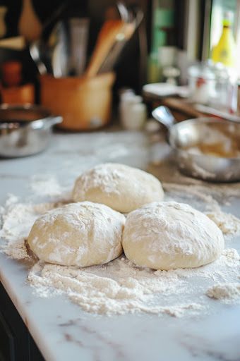 This image shows the smooth dough being placed in a greased bowl and turned to coat the top evenly with grease, ready for rising.