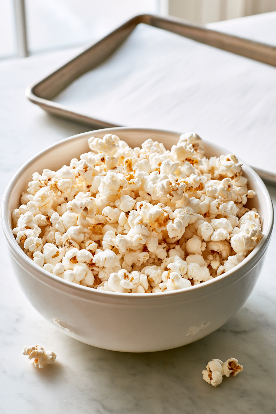 Place the popped popcorn in a large mixing bowl