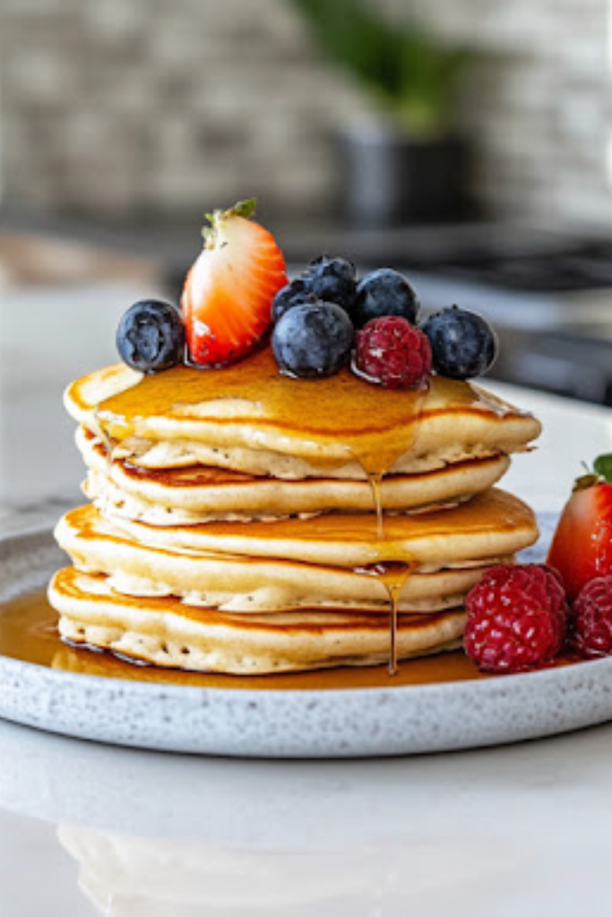 The image shows pumpkin pancakes ready to serve