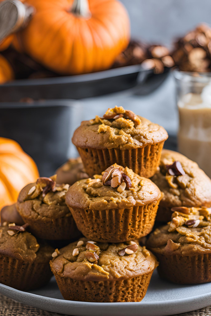 The image shows Pumpkin-Protein-Muffins ready to serve