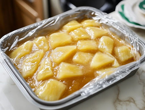 This image shows the freshly baked sugar-free pineapple cake after cooling, fully set and ready to be served.