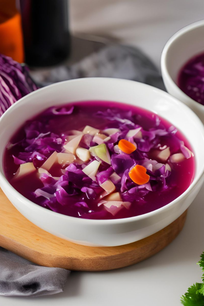 The image shows Red-Cabbage-Soup ready to serve