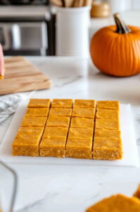 This image shows the baked granola bars being refrigerated for about 30 minutes to achieve cleaner edges before cutting.