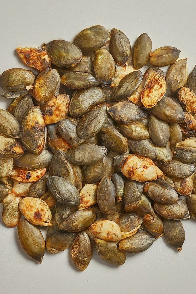 The image shows roasted pumpkin seeds ready to serve