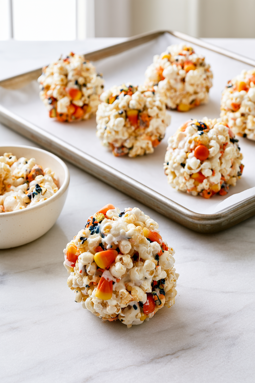 Scoop out portions of the popcorn mixture and firmly press them into balls
