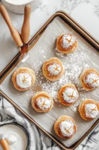 Baked treats cool on a wire rack over the white marble cooktop, with golden brown tops after the second bake of 11-14 minutes, glistening with sugar on top.