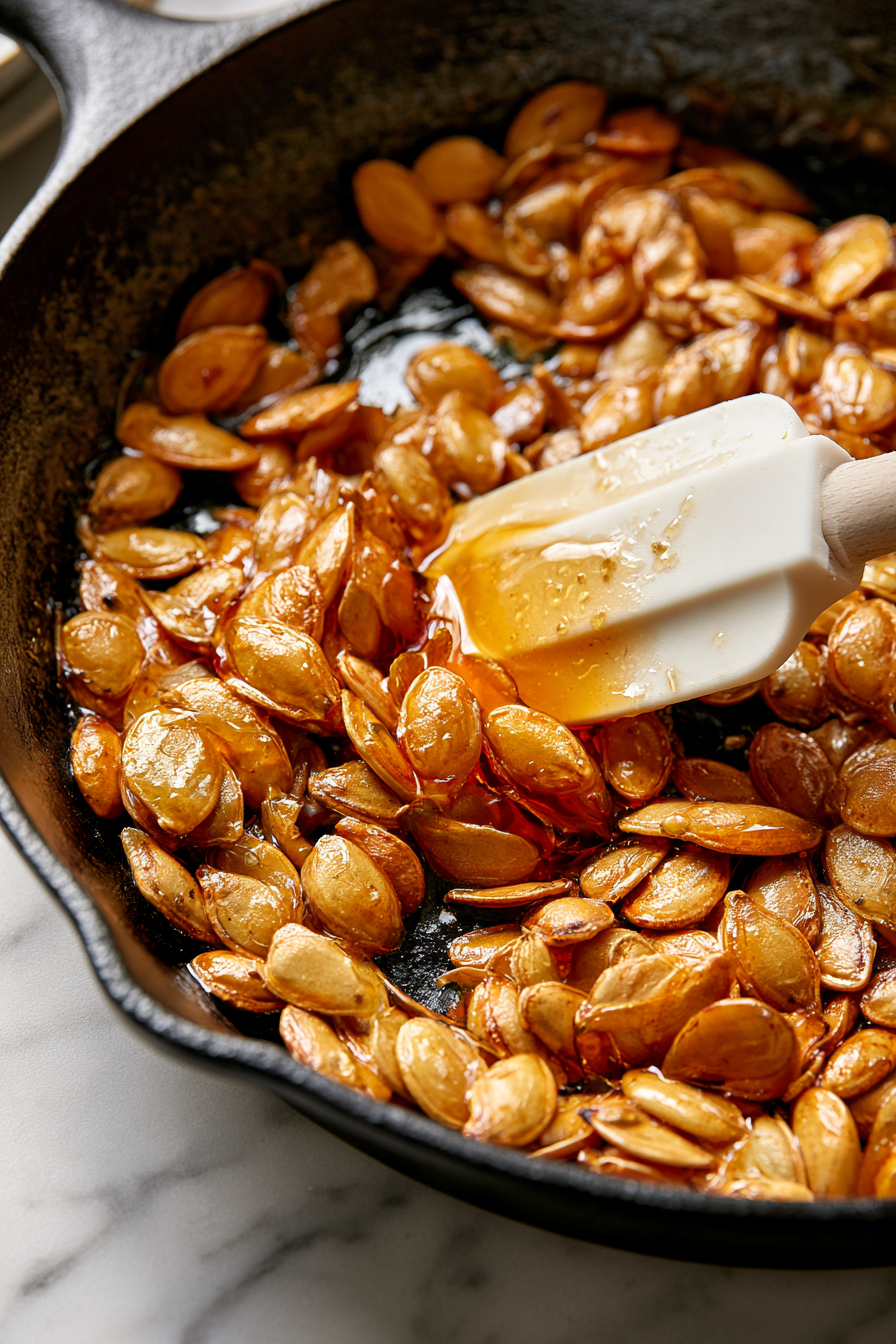 Stir in the honey using a rubber spatula until the seeds are evenly coated