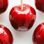 The image shows candy apples ready to serve