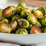 The image shows Air-Fryer-Brussels-Sprouts ready to serve