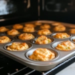 The golden brown puddings, perfectly risen, are removed from the muffin tin and placed on a serving plate on the white marble cooktop. Steam rises from the hot puddings, ready to be served immediately.