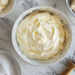 this image shows fluffy crusting buttercream in a bowl