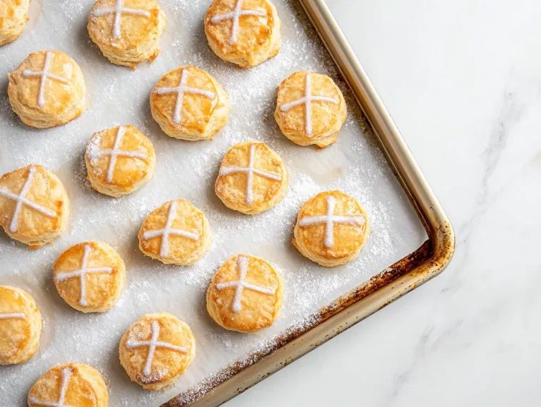 Baked treats cool on a wire rack over the white marble cooktop, with golden brown tops after the second bake of 11-14 minutes, glistening with sugar on top.