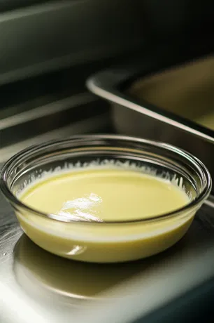 The sealed container is now placed inside a refrigerator, set to chill for at least an hour to enhance its creamy, spiced flavor before serving.