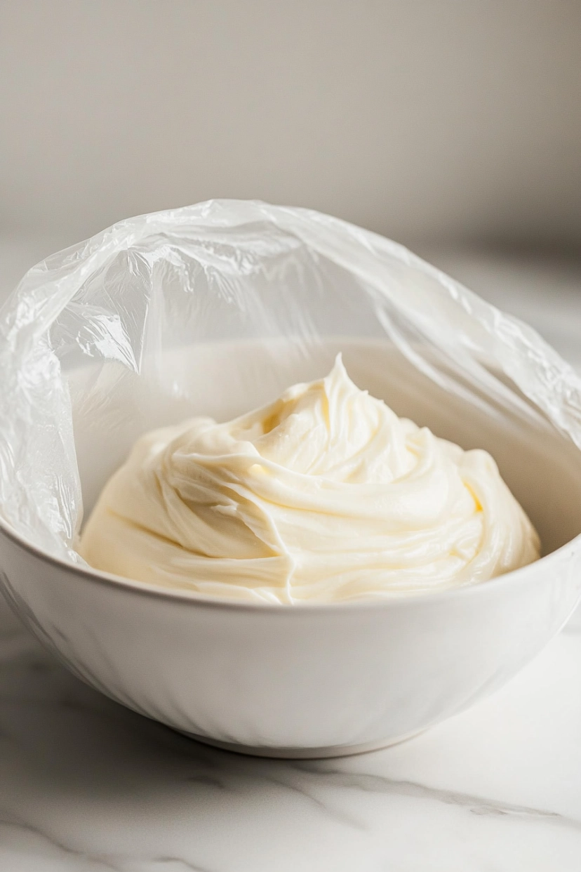 Cover any unused icing with plastic wrap