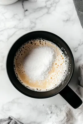 Confectioners' sugar is being gradually added to the creamed butter mixture in a black stand mixer bowl on the white marble cooktop. The sugar blends smoothly into the mixture.