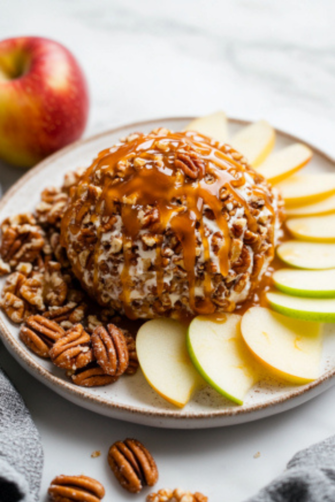 Roll the ball in the remaining pecans for a crunchy coating. Place on a serving platter, drizzle with extra caramel, and serve with apple slices, graham crackers, or pretzel chips for dipping.