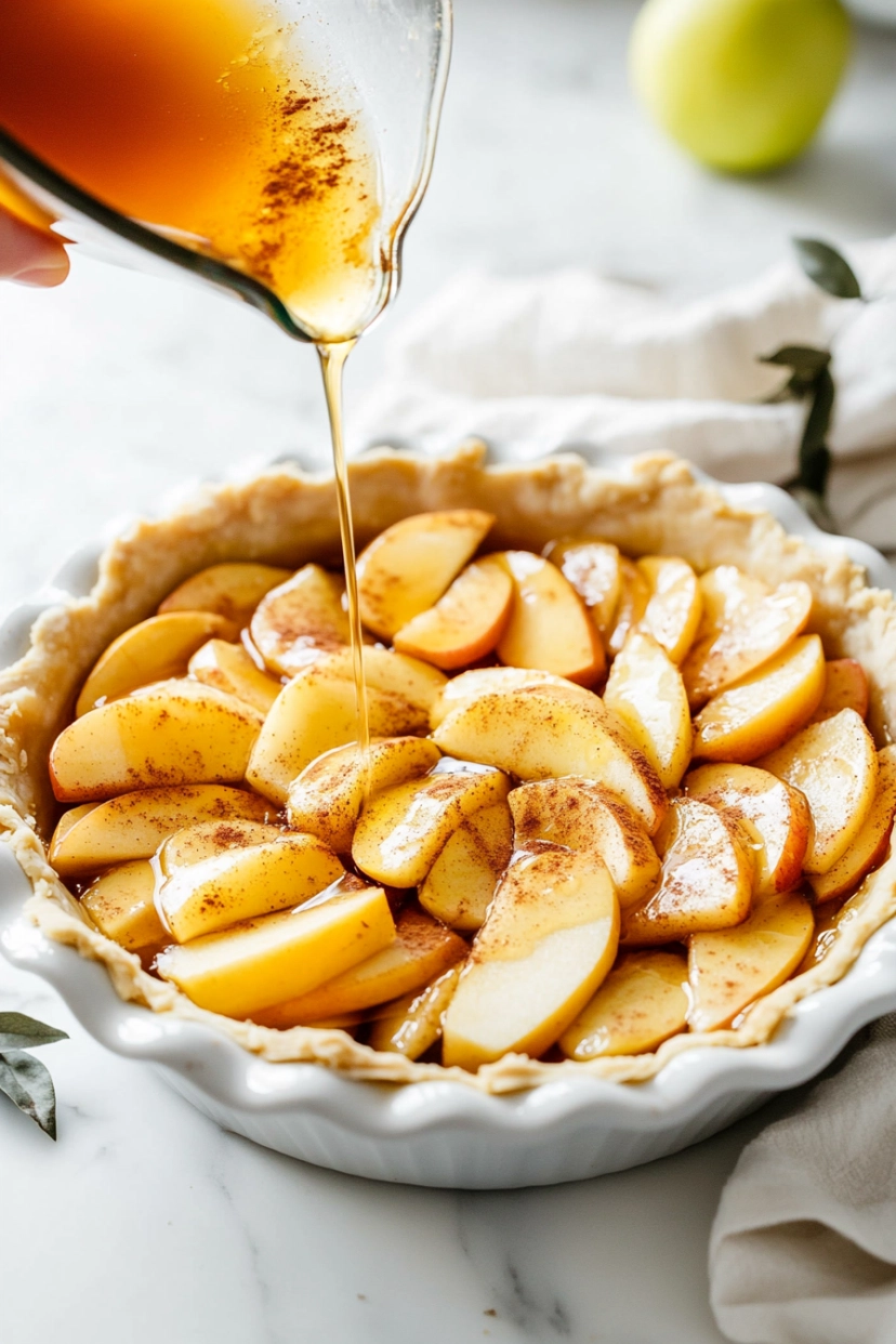 Pour any leftover juice from the apple mixture