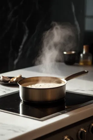 A glass on the white marble cooktop is being dipped in lime juice, then pressed into a small plate of granulated sugar to coat the rim, giving it a frosted effect. The prepared glass is set aside.