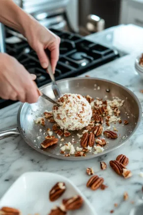 Fill the well with the caramel mixture and seal the edges of the cream cheese to enclose the filling, shaping into a ball.