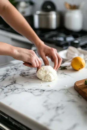 Line a bowl with plastic wrap, add the cream cheese mixture, and press down to form a base. Make a 3-inch well in the center, refrigerate for 45 minutes.