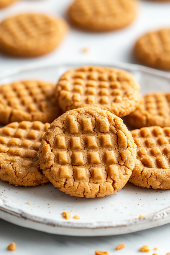 Freshly baked peanut butter cookies are being transferred from a baking sheet to a wire rack to cool completely. The cookies have slightly crisped edges and are perfectly round.