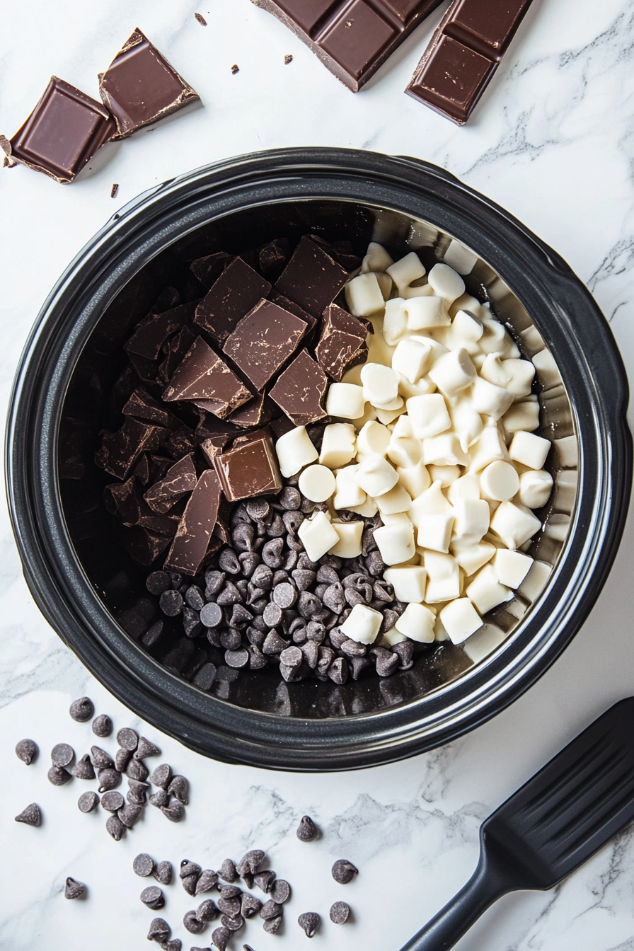 A kitchen counter is covered with parchment paper, ready for chocolate clusters. A roll of parchment paper sits next to the lined area on a white marble cooktop, creating a clean and organized workspace