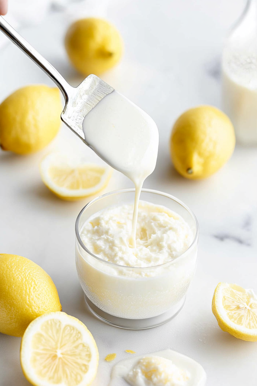 A stainless-steel mixing bowl on the white marble cooktop contains evaporated milk, being whipped to stiff peaks with a hand mixer. The mixture is airy and thickened, ready for the next step.